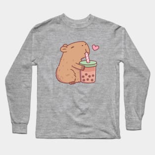 Cute Capybara Loves Bubble Tea Long Sleeve T-Shirt